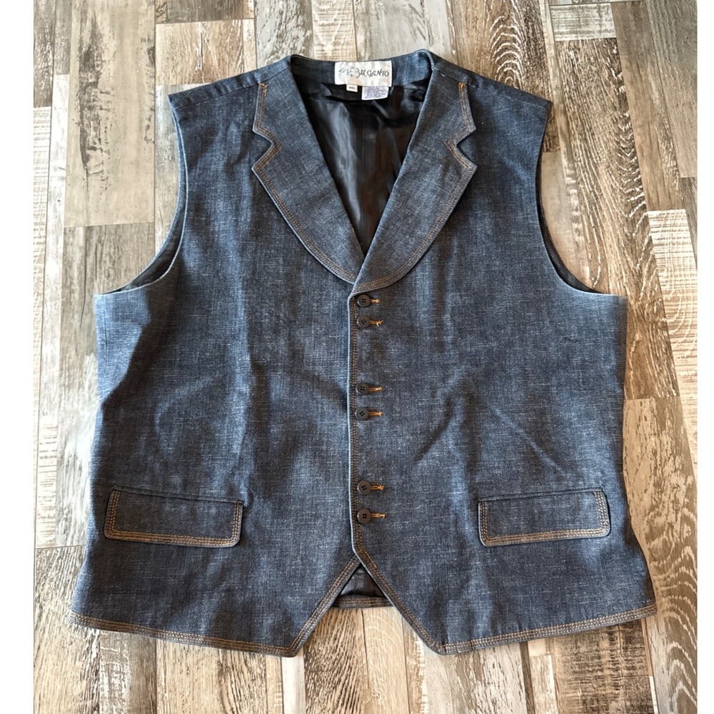 Il Canto 46L Blue Denim Suit Vest Waistcoat Notched Lapel Western Country